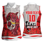 Personalized Dolphins ANZAC Tribute Women Sleeveless Polo Shirt Poppy Field Soldier Silhouette Aboriginal Rugby Mascot