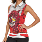 Personalized Dolphins ANZAC Tribute Women Sleeveless Polo Shirt Poppy Field Soldier Silhouette Aboriginal Rugby Mascot