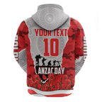 Personalized Dolphins ANZAC Tribute Zip Hoodie Poppy Field Soldier Silhouette Aboriginal Rugby Mascot
