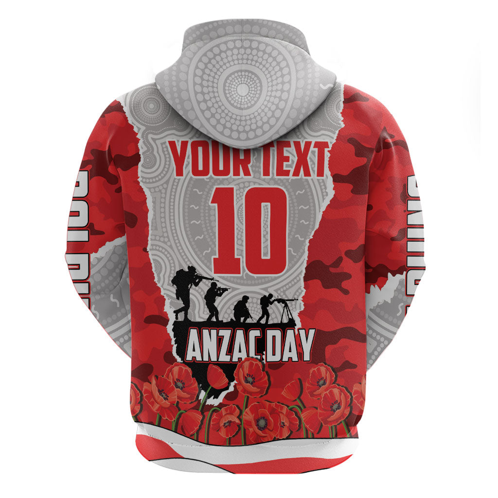 Personalized Dolphins ANZAC Tribute Zip Hoodie Poppy Field Soldier Silhouette Aboriginal Rugby Mascot