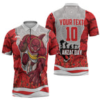 Personalized Dolphins ANZAC Tribute Zipper Polo Shirt Poppy Field Soldier Silhouette Aboriginal Rugby Mascot