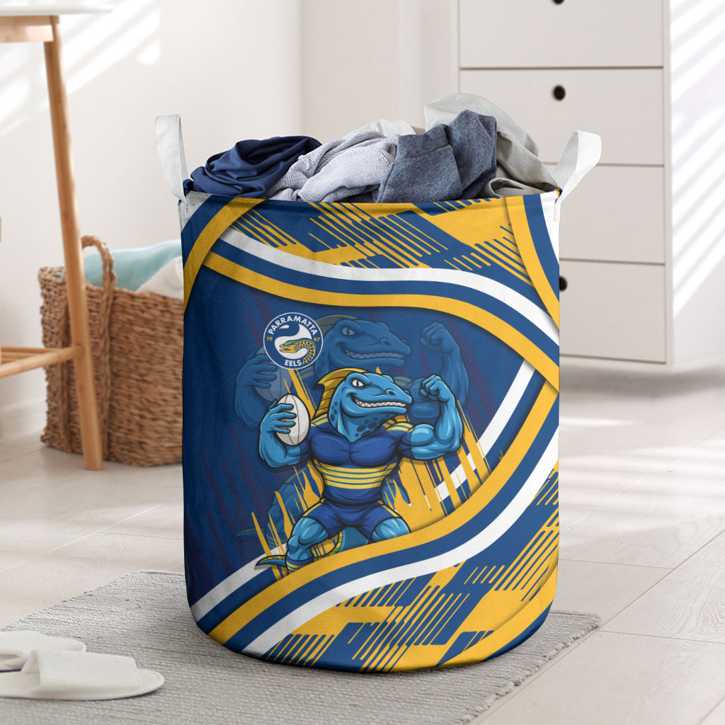 Eels Rugby Mascot Laundry Basket Fierce Athlete Graphic in Sports Style