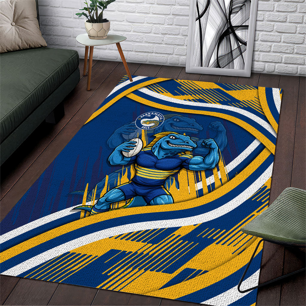 Eels Rugby Mascot Area Rug Fierce Athlete Graphic in Sports Style