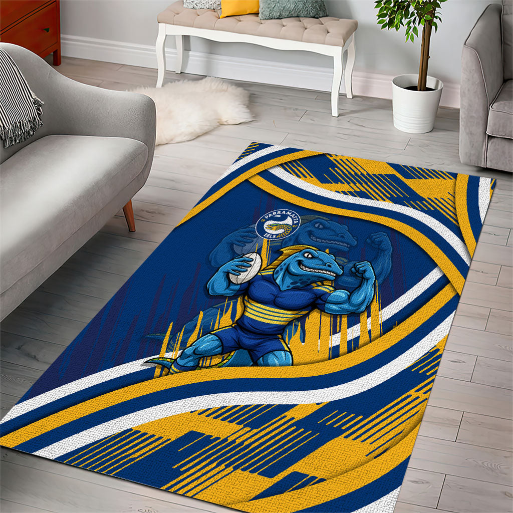Eels Rugby Mascot Area Rug Fierce Athlete Graphic in Sports Style