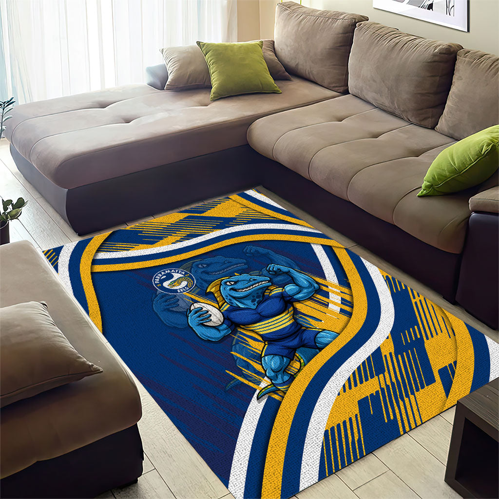 Eels Rugby Mascot Area Rug Fierce Athlete Graphic in Sports Style