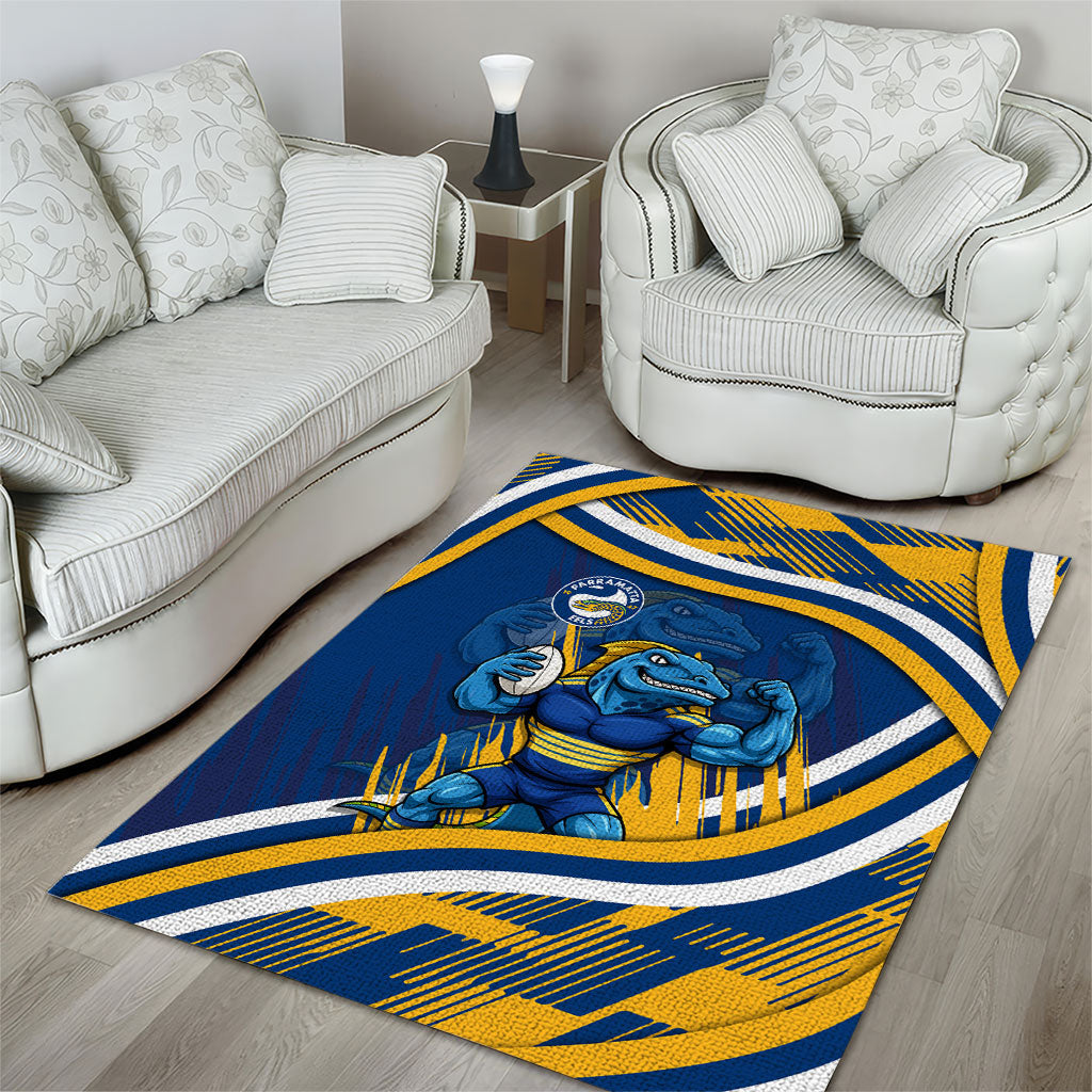 Eels Rugby Mascot Area Rug Fierce Athlete Graphic in Sports Style