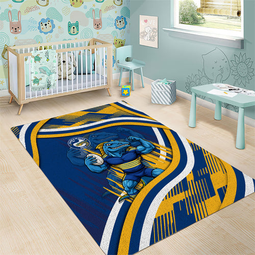 Eels Rugby Mascot Area Rug Fierce Athlete Graphic in Sports Style