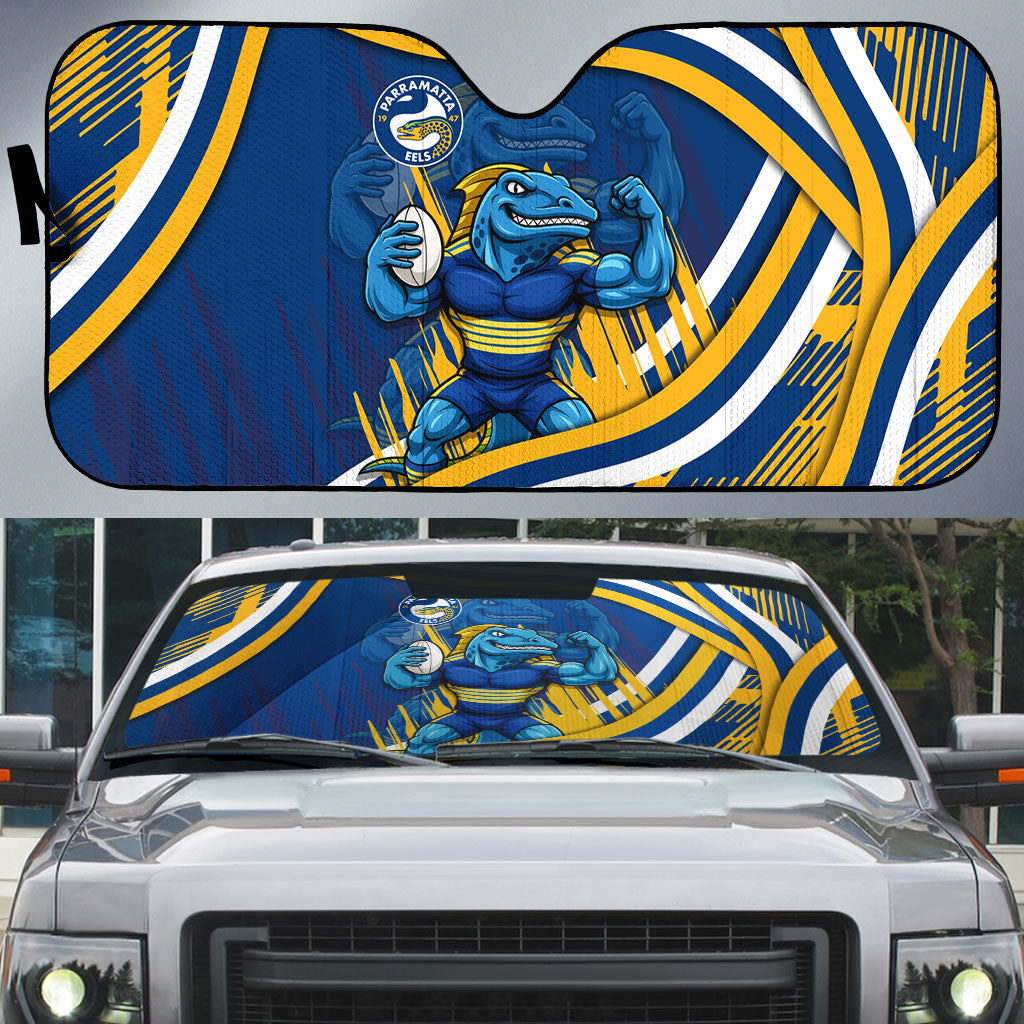 Eels Rugby Mascot Auto Sun Shade Fierce Athlete Graphic in Sports Style