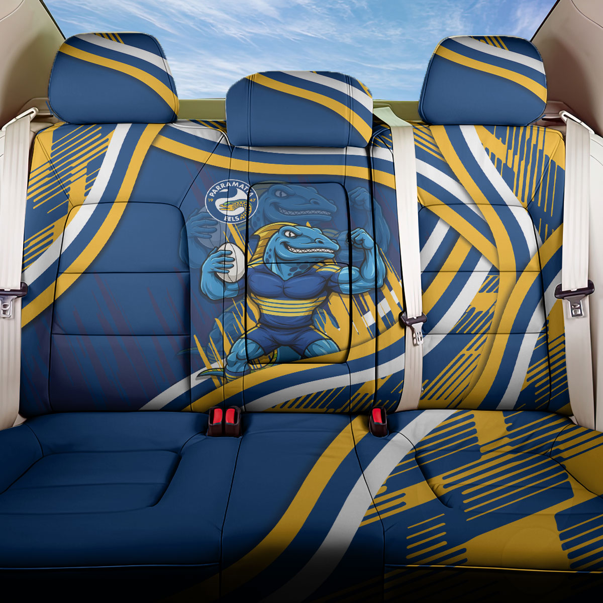 Eels Rugby Mascot Back Car Seat Cover Fierce Athlete Graphic in Sports Style