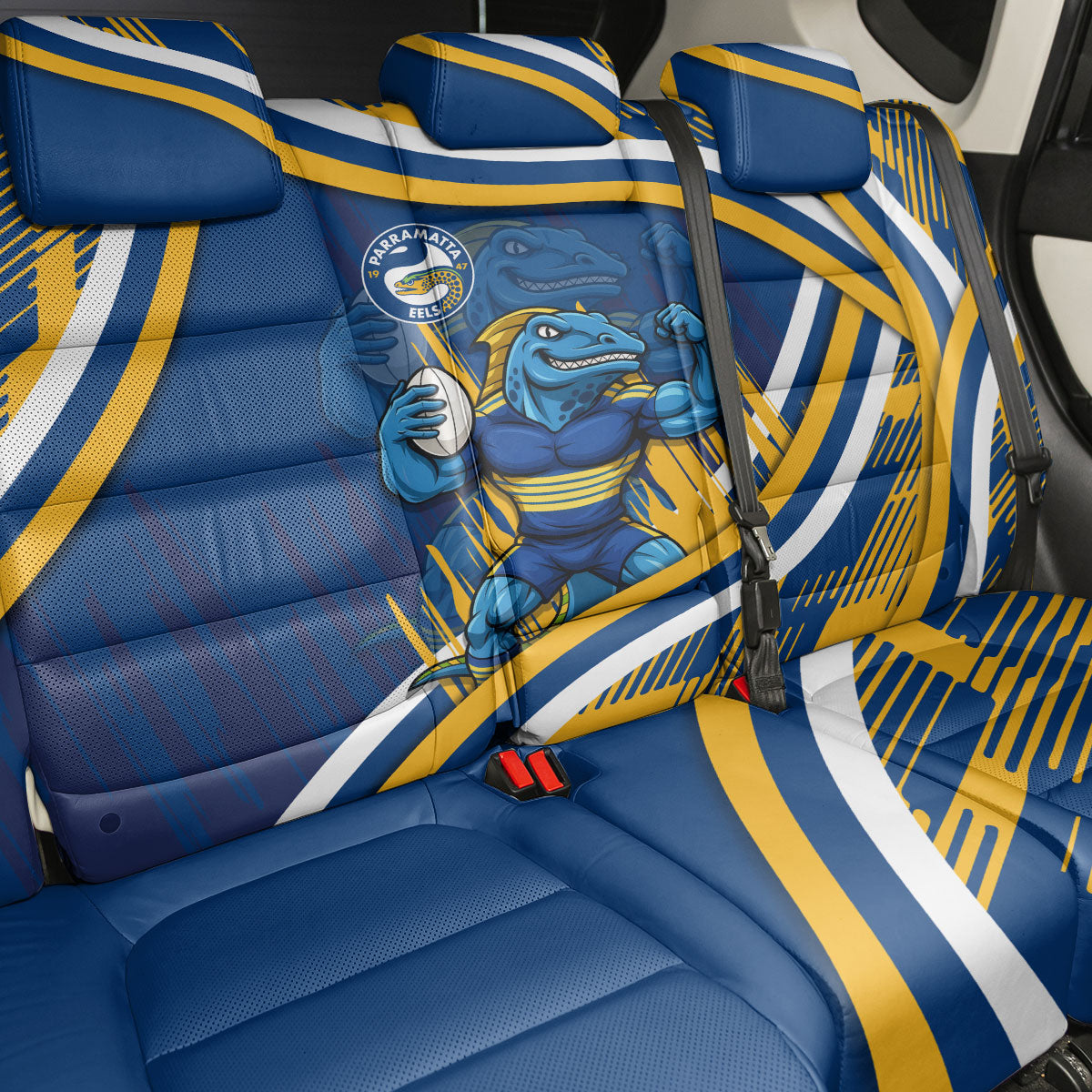 Eels Rugby Mascot Back Car Seat Cover Fierce Athlete Graphic in Sports Style
