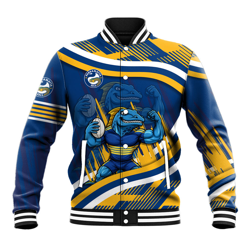 Eels Rugby Mascot Baseball Jacket Fierce Athlete Graphic in Sports Style