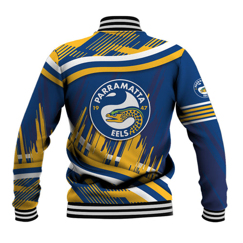 Eels Rugby Mascot Baseball Jacket Fierce Athlete Graphic in Sports Style