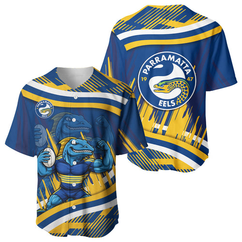 Eels Rugby Mascot Baseball Jersey Fierce Athlete Graphic in Sports Style