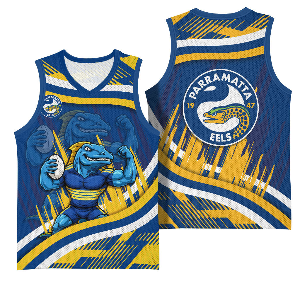 Eels Rugby Mascot Basketball Jersey Fierce Athlete Graphic in Sports Style
