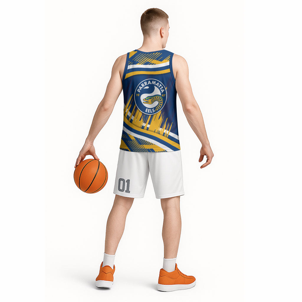 Eels Rugby Mascot Basketball Jersey Fierce Athlete Graphic in Sports Style