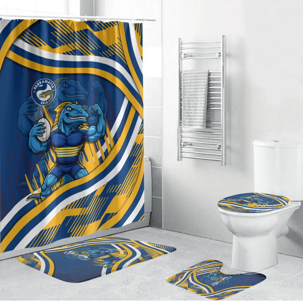Eels Rugby Mascot Bathroom Set Fierce Athlete Graphic in Sports Style