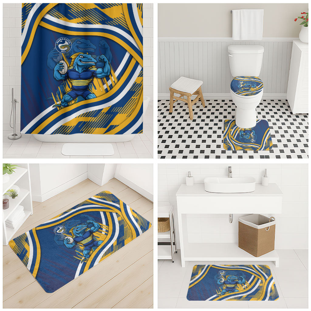 Eels Rugby Mascot Bathroom Set Fierce Athlete Graphic in Sports Style