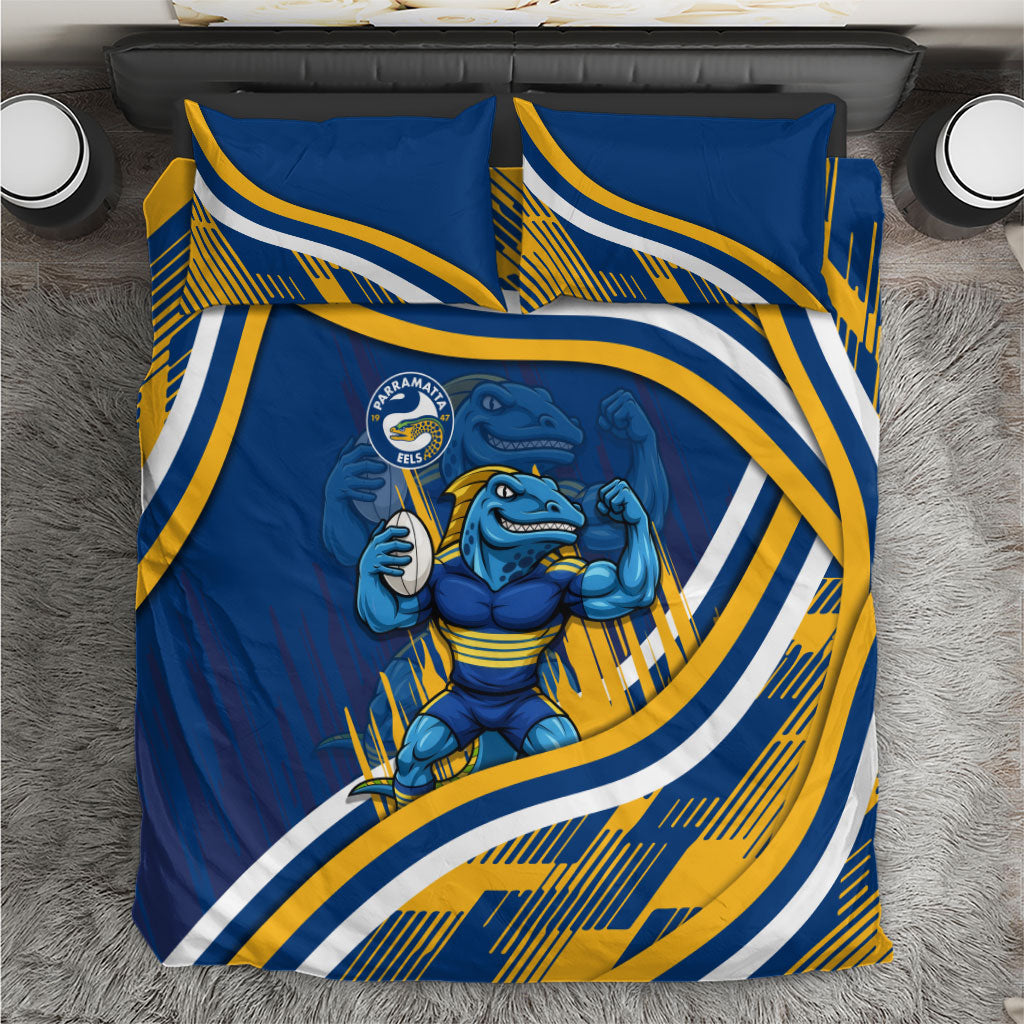 Eels Rugby Mascot Bedding Set Fierce Athlete Graphic in Sports Style