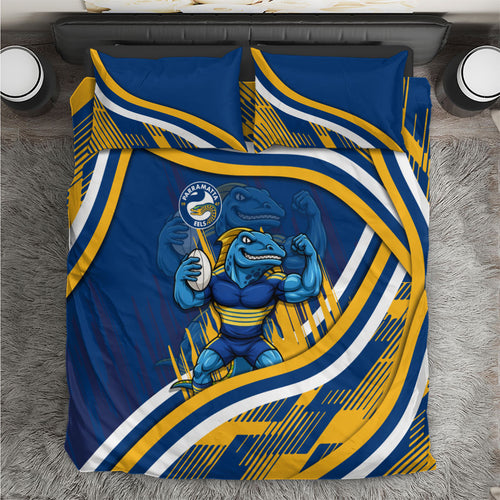 Eels Rugby Mascot Bedding Set Fierce Athlete Graphic in Sports Style