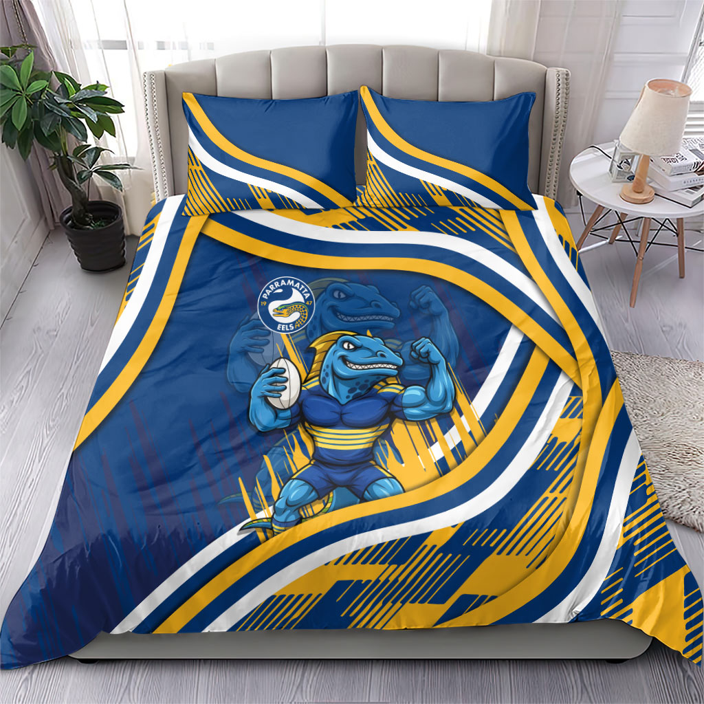 Eels Rugby Mascot Bedding Set Fierce Athlete Graphic in Sports Style