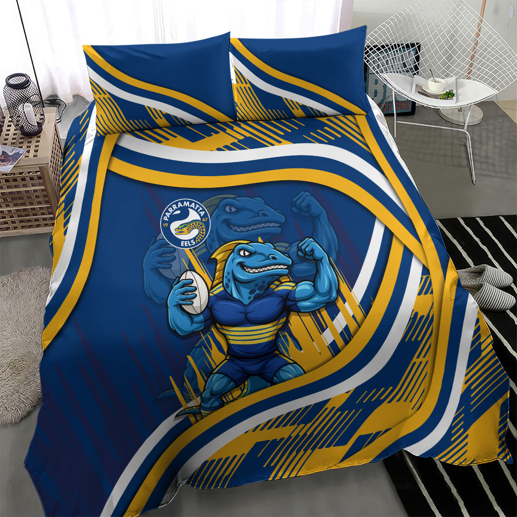 Eels Rugby Mascot Bedding Set Fierce Athlete Graphic in Sports Style