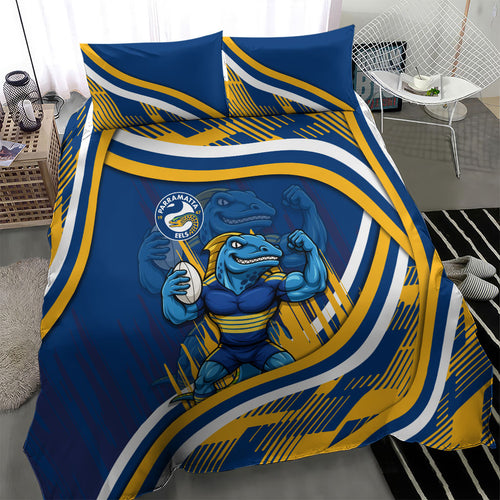 Eels Rugby Mascot Bedding Set Fierce Athlete Graphic in Sports Style