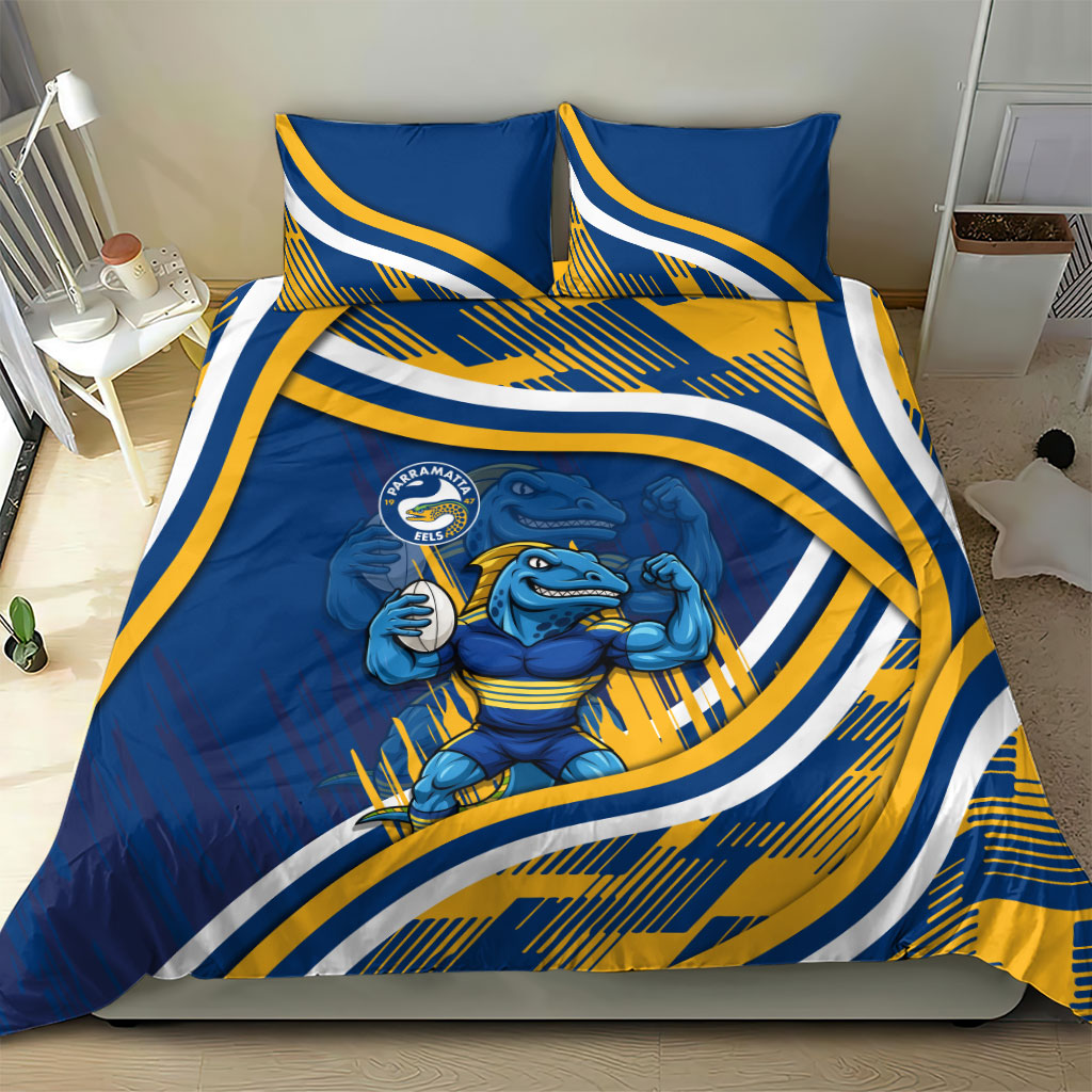 Eels Rugby Mascot Bedding Set Fierce Athlete Graphic in Sports Style