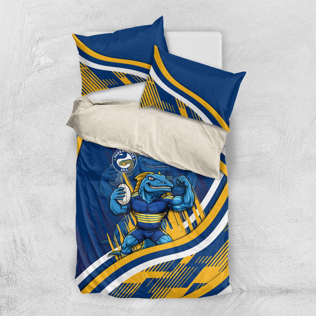 Eels Rugby Mascot Bedding Set Fierce Athlete Graphic in Sports Style