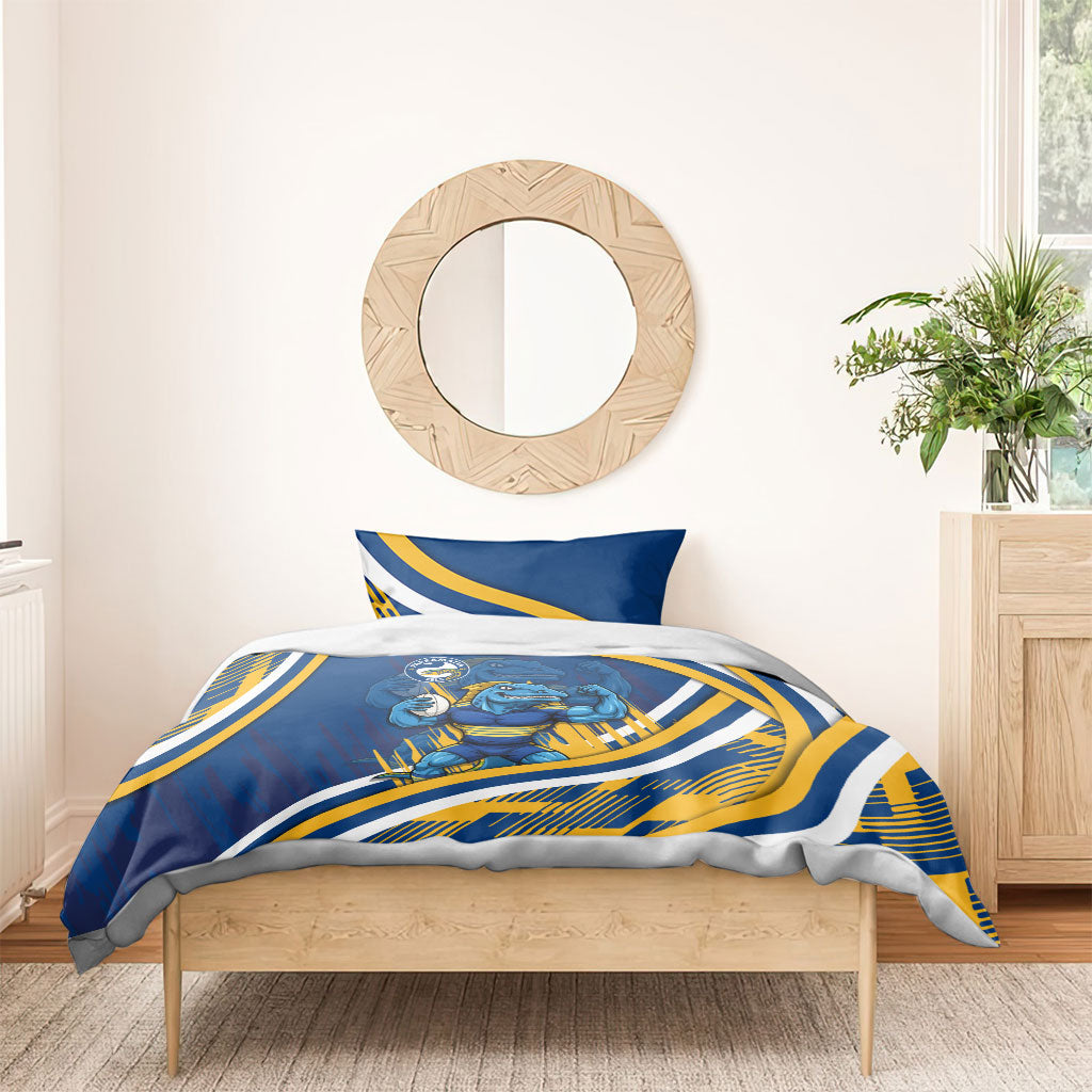 Eels Rugby Mascot Bedding Set Fierce Athlete Graphic in Sports Style