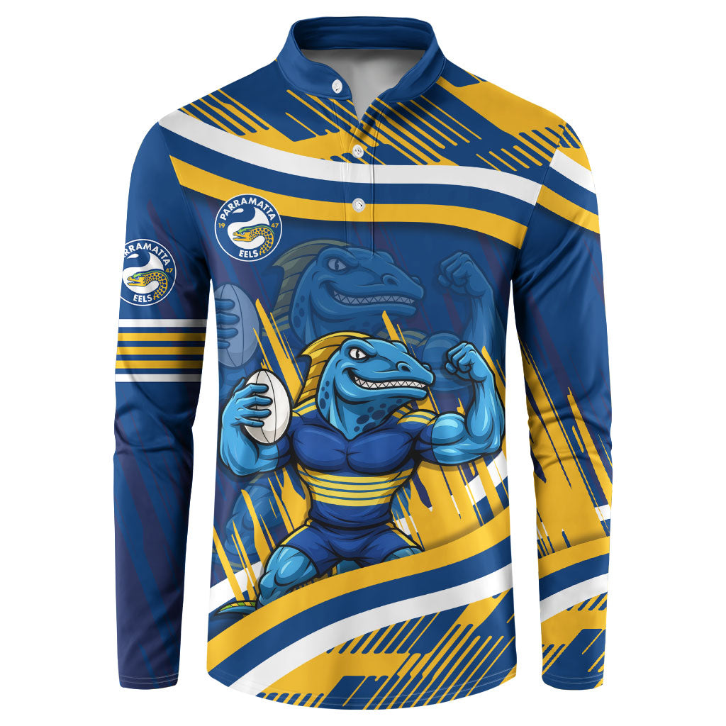 Eels Rugby Mascot Button Sweatshirt Fierce Athlete Graphic in Sports Style