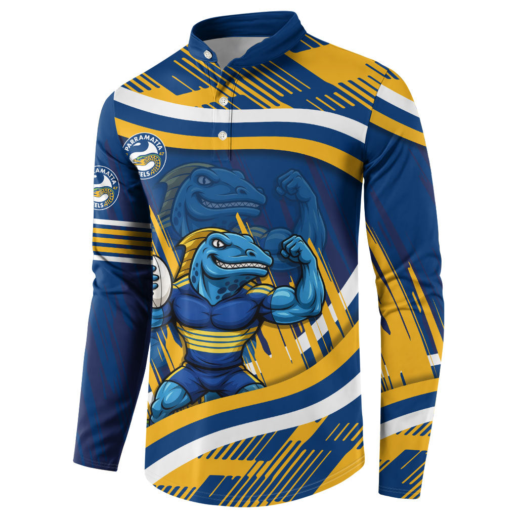 Eels Rugby Mascot Button Sweatshirt Fierce Athlete Graphic in Sports Style
