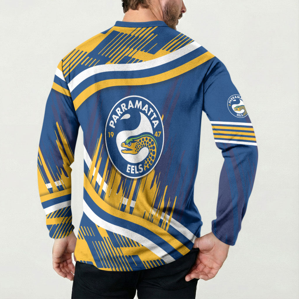 Eels Rugby Mascot Button Sweatshirt Fierce Athlete Graphic in Sports Style