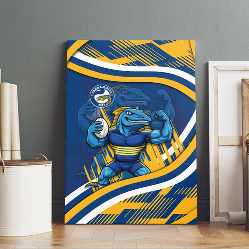 Eels Rugby Mascot Canvas Wall Art Fierce Athlete Graphic in Sports Style