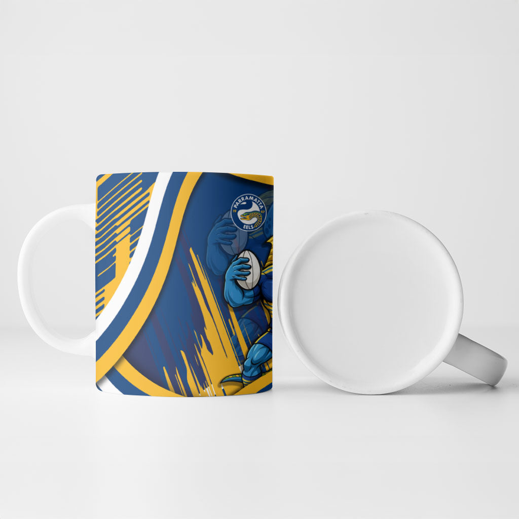 Eels Rugby Mascot Ceramic Mug Fierce Athlete Graphic in Sports Style