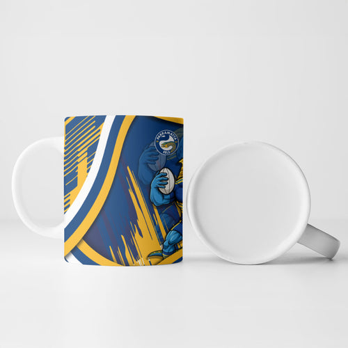 Eels Rugby Mascot Ceramic Mug Fierce Athlete Graphic in Sports Style