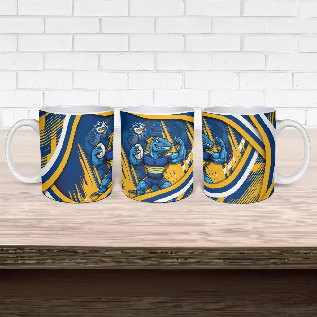 Eels Rugby Mascot Ceramic Mug Fierce Athlete Graphic in Sports Style