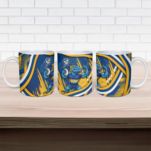 Eels Rugby Mascot Ceramic Mug Fierce Athlete Graphic in Sports Style