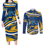 Eels Rugby Mascot Couples Matching Long Sleeve Bodycon Dress and Long Sleeve Button Shirt Fierce Athlete Graphic in Sports Style
