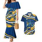 Eels Rugby Mascot Couples Matching Mermaid Dress and Hawaiian Shirt Fierce Athlete Graphic in Sports Style