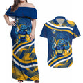 Eels Rugby Mascot Couples Matching Off Shoulder Maxi Dress and Hawaiian Shirt Fierce Athlete Graphic in Sports Style