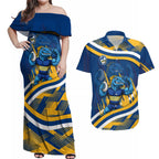 Eels Rugby Mascot Couples Matching Off Shoulder Maxi Dress and Hawaiian Shirt Fierce Athlete Graphic in Sports Style