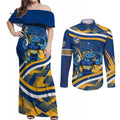 Eels Rugby Mascot Couples Matching Off Shoulder Maxi Dress and Long Sleeve Button Shirt Fierce Athlete Graphic in Sports Style