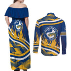 Eels Rugby Mascot Couples Matching Off Shoulder Maxi Dress and Long Sleeve Button Shirt Fierce Athlete Graphic in Sports Style