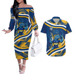 Eels Rugby Mascot Couples Matching Off The Shoulder Long Sleeve Dress and Hawaiian Shirt Fierce Athlete Graphic in Sports Style