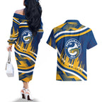 Eels Rugby Mascot Couples Matching Off The Shoulder Long Sleeve Dress and Hawaiian Shirt Fierce Athlete Graphic in Sports Style