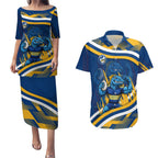 Eels Rugby Mascot Couples Matching Puletasi and Hawaiian Shirt Fierce Athlete Graphic in Sports Style