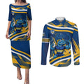 Eels Rugby Mascot Couples Matching Puletasi and Long Sleeve Button Shirt Fierce Athlete Graphic in Sports Style