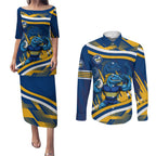 Eels Rugby Mascot Couples Matching Puletasi and Long Sleeve Button Shirt Fierce Athlete Graphic in Sports Style