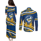 Eels Rugby Mascot Couples Matching Puletasi and Long Sleeve Button Shirt Fierce Athlete Graphic in Sports Style
