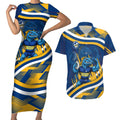 Eels Rugby Mascot Couples Matching Short Sleeve Bodycon Dress and Hawaiian Shirt Fierce Athlete Graphic in Sports Style